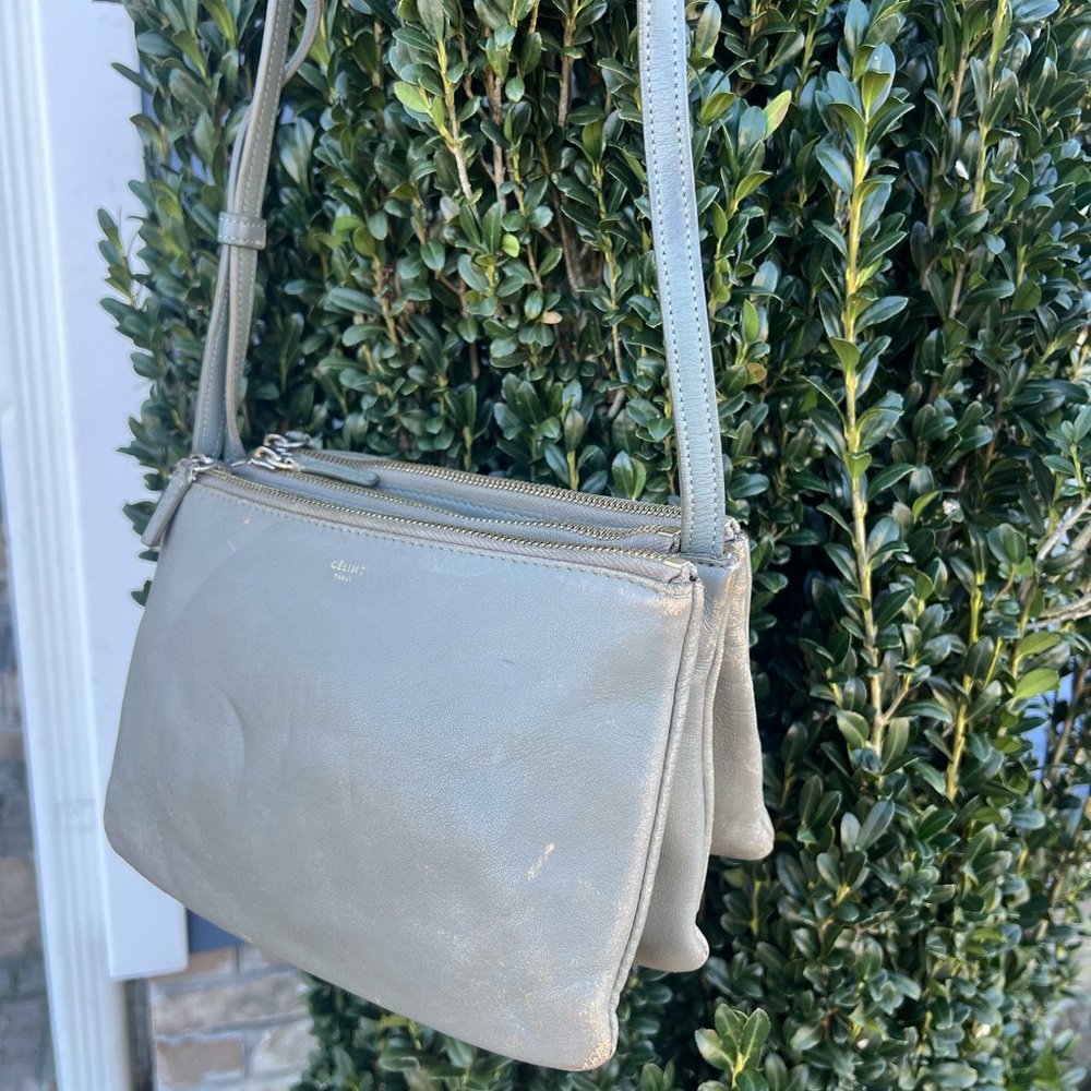 Celine Trio Gray Lambskin Leather Crossbody Bag - Picture 9 of 12
